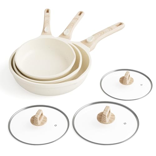 RIOVARM Juego de sartén antiadherente de inducción con mango extraíble con tapas beige