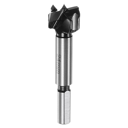 sourcing map Forstner Drill Bit 24mm (15/16) K30/C1 Tungsten Carbide Tip Triangle Shank Wood Forstner Bit Opener Cutter for Hinge Hole Drilling Woodworking