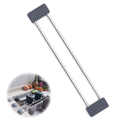 HOTMNTY Rejilla de Drenaje Telescópica de Acero Inoxidable, Escurridor de Fregadero, Escurreplatos Multifuncional Acero Inoxidable, Toallero de Cocina, Escurridor Fregadero Extensible, Gris, 33-56 cm