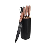 6 Stück Messerset mit 4 Messer 1 Schere 1 Aufbewahrungseimer Küchenmesser Set Edelstahl Scharfes Anti-Rost Messerblock für Zuhause Küche Camping Restaurant (Schwarz)