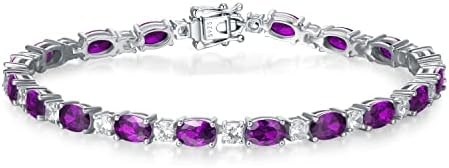 Leva Jewkis Birthstone Bracelets for Women Sterling Silver Tennis Bracelets with Created Gemstones Dainty Charm Jewellery Anniversary Birthday Christmas Gifts for Women 18cm