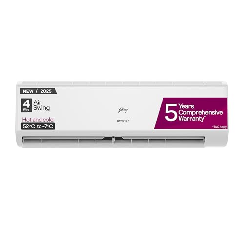 Image of Godrej 1.5 Ton 3 Star, Hot & Cold 52C to 0C, 5 Years Comprehensive Warranty, 5-In-1 Convertible, Heavy Duty Cooling At 52C, Inverter Split AC (Copper, Model, AC 1.5T SIH 18ITC3 WYC, White)