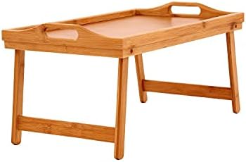 Oypla Folding Wooden Bamboo Breakfast in Bed Lap Tray with White Top