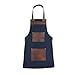 Nesko Sports Top Grain Leather Blue Canvas Apron Butcher Apron - BBQ Apron - Cooking Apron - Blacksmith Apron - Woodwork Apron - Christmas