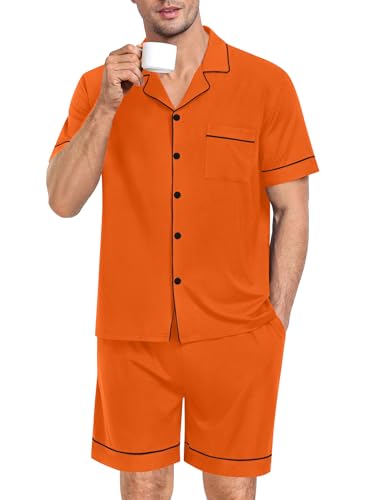 Image of SWOMOG Mens Pajama Set Short Sleeve 2 PCS Sleepwear Button Down Soft Loungewear Modal Set Pj Set with Pockets S-3XL