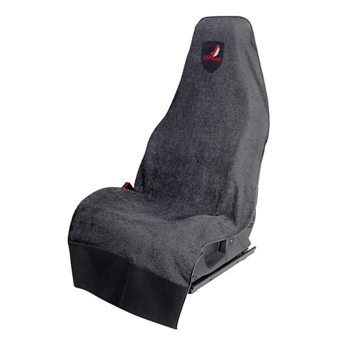 Cov My Seat Serviette Haut de Gamme Housse Protection Siège Voiture Auto Avant Universel Anti Transpiration (Coton Noir & Blason Rouge, X 1 Piece/Serviette)