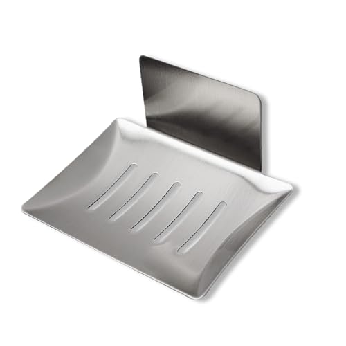 fKiZanthene Porte-savon autocollant sans perçage en acier inoxydable pour douche, salle de bain et cuisine - Porte-savon mural pour carrelage et surfaces...