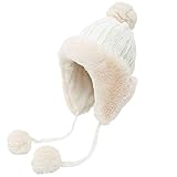 Yixda Damen Wintermütze mit Ohrenklappen Warm Fellmütze Ski Trapper Hut (Weiß)