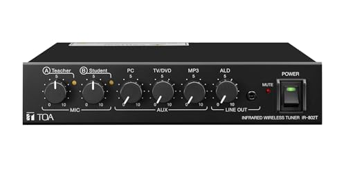 TOA Electronics IR-802T CU Infrared Wireless Tuner; 2-Channel; Black; Equalizer Control Knobs for Low-, Mid- and High-Frequency Outputs; 3 Aux Inputs for PC, TV/DVD Player and MP3 Audio Player