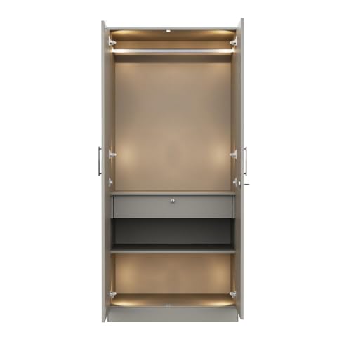 Image of Wakefit Wardrobe for Bedroom | 3 Yr Warranty | Cupboard for Bedroom, Almirah, Wooden Wardrobe, Comes with LED light, Multi-Shelves, Drawer & Hanger, Density:680-750 kg /m, Free Installation(Tyrian-LG)