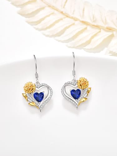 AENEAS Sunflower Birthstone Earrings for Women Sterling Silver Sunflower Heart Dangle Drop Earrings Flower Jewelry for Mom Wife Her2