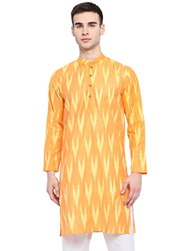 Image of Vastraa Fusion Men's Printed Kurta Pure Cotton Long Kurta, Round Collar, Full Sleeves, Button Kurta, Ethnic Wear