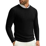 GETRICHH Men's Sweater Men's Winter Round Neck Pullover Slim Fit Long Sleeve Thick Warm Sweater-Black-M