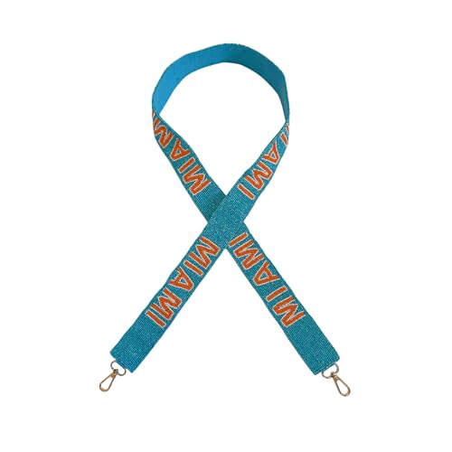 Lashicorn Miami Teal Beaded Purse Strap Orange Letters 49” Pro Football Stadium Approved Clear Bag Dolphin Gold Hardware Sports College Game Florida