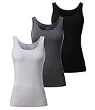 CF 3 Pack Women's Tank Tops Seamless Bamboo Rayon Square Neck Undershirts Sleeveless Tops for Ladies(Black & Dark Gray & Light Gray,L)
