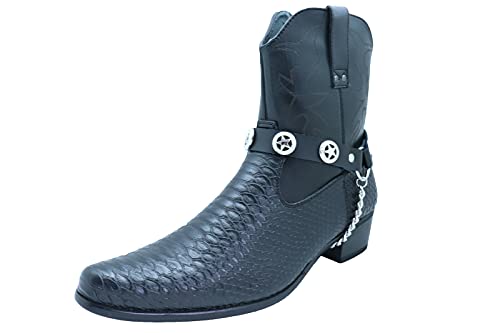 Men Biker Fashion Boot Bracelets Black Faux Leather Straps Silver Metal Chain Texas Lone Star Pair by Trendy Fashion Jewelry - Used condition - US$18.95