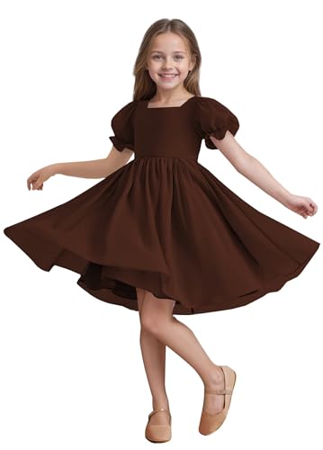 dideyttawl Chiffon Short Flower Girls Dress Knee Length Puff Sleeves Wedding Guest Dresses for 4-16 650C