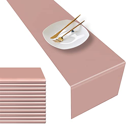 12 Pack 12" X 108" Satin Table Runners, Satin Silk Polyester Rose Gold Table Runner For Party, Wedding, Rose Gold #TOP19
