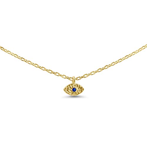 Tiny Evil Eye Choker Necklace in Yellow Gold Layering Pendant for Girls