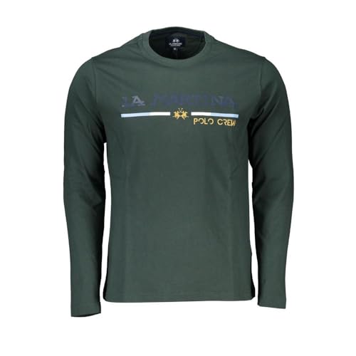 T-shirt vert col rond La Martina en coton brodé pour homme élégant