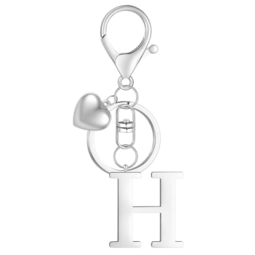 MWOOT Porte-clés Lettre Initiale Pendentif, Argent Lettre H Keychains Keyring, Porte Clef Voiture, Initial H Nom Porte-clés Acier Inoxydable.Cadeau Femme...