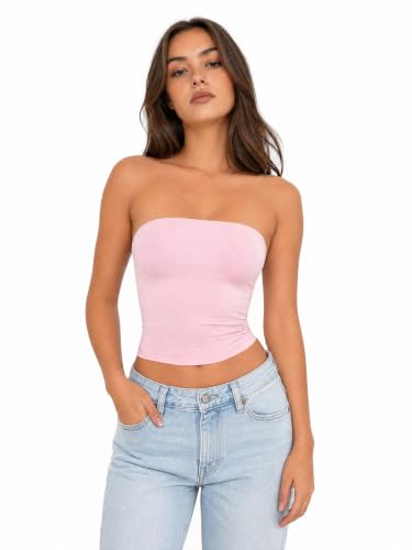 Women's Tube Top Strapless Double Lined Tops Summer Vacation Y2K Going Out Sexy Soft Casual Sleeveless Basic Tank Top Pink