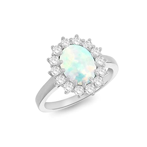 Bague en argent sterling avec opale synthétique ovale et zircone Tuscany Silver pour femme