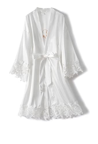 Giova Bride Bathrobe With Lace Trim Getting Ready Bridal Shower Robe Wedding Day Kimono2