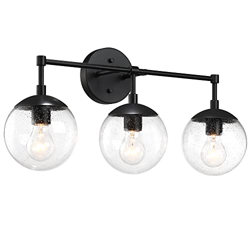Design House 588889-BLK Gracelyn Modern Indoor Dimmable 3-Light Bathroom Vanity Light with Clear Seedy Glass for Above The Mirror, Matte Black