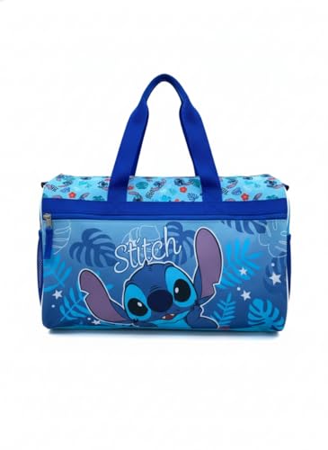 Image of Disney Stitch Kids' Duffle Bag - Lilo & Stitch Travel Gym Bag with Adjustable Strap, Mesh Side Pockets & Zipper Pocket