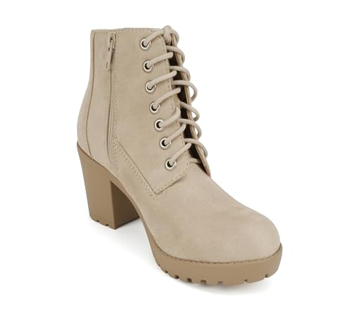 Image of Soda Second Lug Sole Chunky Heel Combat Ankle Bootie Lace up w /Side Zipper