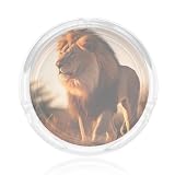 Cenicero redondo de cristal con estampado de león macho, decoración ideal para el hogar y la oficina