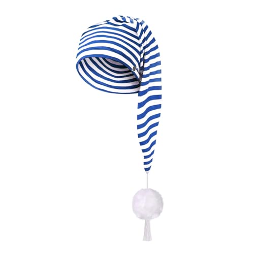 PINTUTU Berretto da Notte - per Lui E per Lei - Berretto in Cotone E con Pompon - Taglia Unica- Berretto A Punta per Dormire - per La Notte Cappello da Notte per Sonnambulo, Blu O Rosso