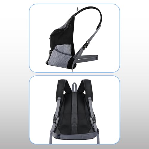Pomodee Hunderucksack,Haustier Rucksack für kleine Hunde und Katzen bis 6.5 kg,Tragbar Atmungsaktiv mit Head Out Design und Sicherheitsclip,Verstellbar für Outdoor Aktivitäten Wandern Reisen,Schwarz