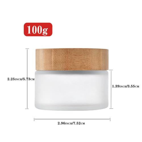 2 Pack 100ml Frosted Glass Cream Jars with Bamboo lids,Wide Mouth Makeup Sample Storage Pot Dispenser Bottles for travel Jars Face Eye Shadow (100g)4