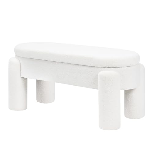 WOLTU Sitzbank mit Stauraum, Polsterbank aus Teddystoff, 114x53x47 cm, Bettbank Schuhbank, Gepolsterte Bank für Wohnzimmer Schlafzimmer Flur Eingang, 250 kg belastbar, Weiß