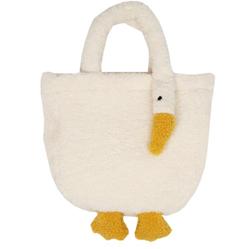 MOLUCKFU Bolso de Mano de Peluche de Ganso Mediano, Color Beige, Bolso Suave para Mujer, Bolsa de Transporte Ligera y Práctica para Uso Diario y Exteriores, Accesorio de Peluche