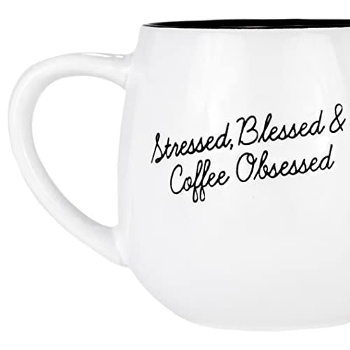 Amici-Home-Stressed-Blessed-Coffee-Obsessed-Coffee-Mug-Coffee-Latte-Tea-and-Hot-Chocolate-Cups-Ceramic-Coffee-Mugs-for-Coffee-Lovers-Black-White-Large-Coffee-Mug-20-Ounces Amici Home Stressed Blessed Coffee Obsessed Coffee Mug Coffee Latte Tea and Hot Chocolate Cups Ceramic Coffee Mugs for Coffee Lovers Black White Large Coffee Mug 20 Ounces