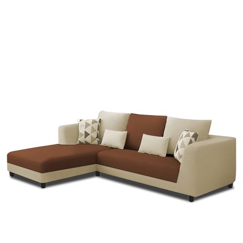 Image of Galib LHS 4 Seater L Shape Sofa Set for Living Room (Cream Brown Fabric) Premium Fabric Sofa