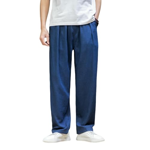 Men's Spring Summer Loose Cotton Linen Wide Leg Straight Sporty Casual Pants