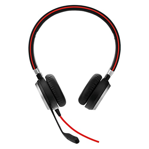 Jabra Evolve 40, Auriculares Estéreo de Comunicaciones Unificadas para VoIP Softphone, Cancelación Pasiva de Ruido, Cable USB con Unidad de Control, Color Negro