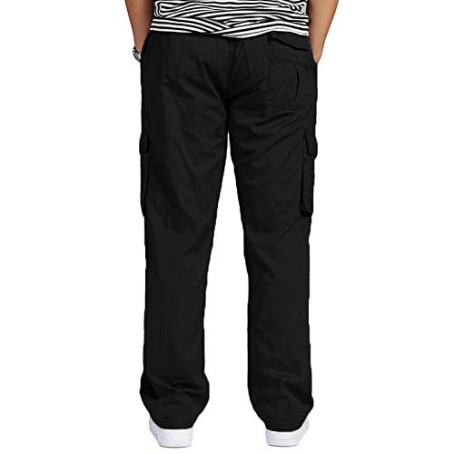 Image of REOUTLOOK Men's Regular‑Fit Cotton Cargo Pants - Elastic Drawstring Waist, 5 Pockets, Breathable Everyday Casual Trousers