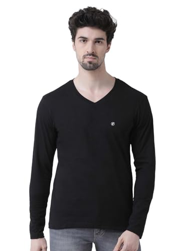 Image of Friskers Men's V-Neck Full Sleeves T-Shirt Blended Cotton with Elastane