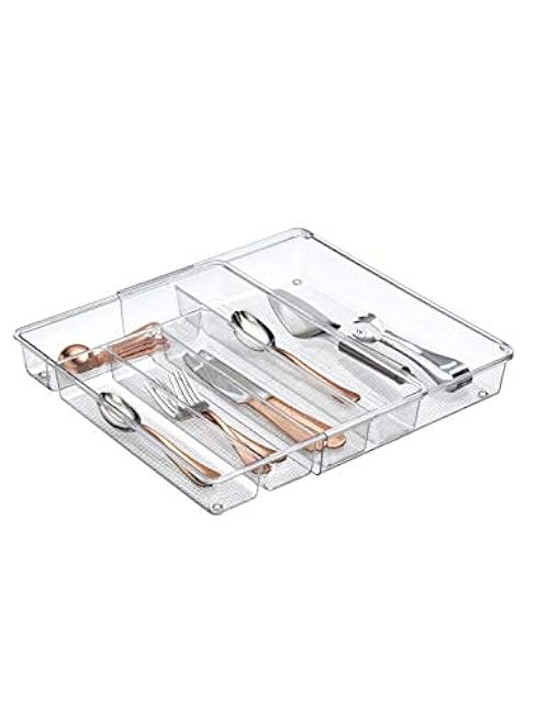 iDesign Linus Expandable Kitchen Drawer Organizer for Silverware, Spatulas, Gadgets - Clear