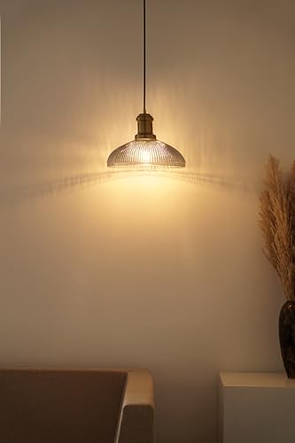 Image of Divine Trends Ribbed Grey Luster Glass Pendant Light with Antique Brass Finish | Hanging Lights for Living Room, Bedroom, Kitchen, Dining | Ceiling Lamp for Home Decoration Pack of 1