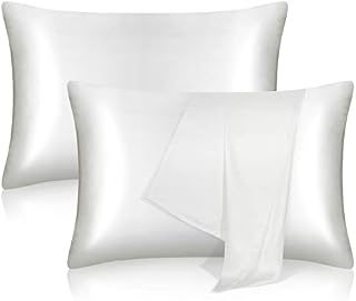 tenn well 2 Pack Mulberry Silk Pillowcase for Hair and Skin, Both Sides 100% Pure Silk Pillowcase 19 Momme Soft Smooth Pillow Casing with Hidden Zipper (Standard 51 x 76cm, White)
