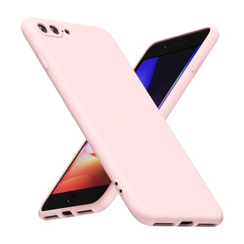 LoeoeL for iPhone 8 Plus/ 7 Plus Phone Case Silicone, Minimalist Ultra Thin Slim Soft Rubber Gel Solid Color Matte TPU Cute Case for Women Men, Girly Plain Aesthetic Design & Camera Cover, Light Pink