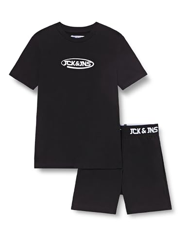 Jack & Jones Jungen Jacoliver Ss Tee and Shorts Set Jnr T-Shirt, Black/Pack:Black Shorts, 152