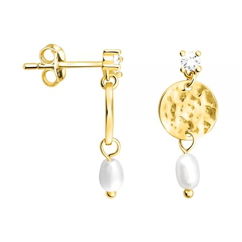 Sofia Milani - Pendientes Para Mujeres En Plata De Ley 925 - Chapados En Oro - Pendiente Colgante De Perla Martillada - E2699 Sofia Milani - Pendientes Para Mujeres En Plata De Ley 925 - Chapados En Oro - Pendiente Colgante De Perla Martillada - E2699