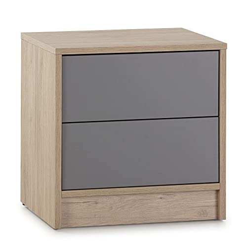 HOMN LIVING Mesita de Noche Panama 2 cajones, Color Madera y Gris, 45 cm (Ancho) 40 cm (Profundo) 45 cm (Altura) Cover